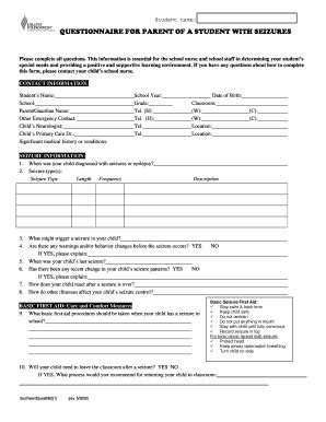 Fillable Online nbisd QUESTIONNAIRE FOR PARENT OF A STUDENT WITH ...