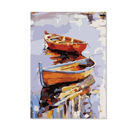 Boat on Lake Canvas Wall Painting | Cotton Stretched Canvas – Rangoli