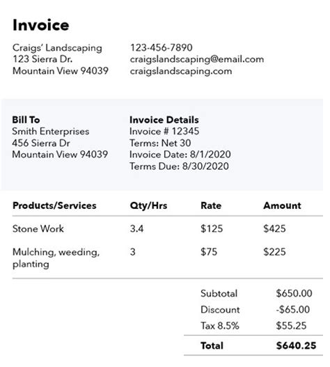 Image result for QuickBooks Invoice Example