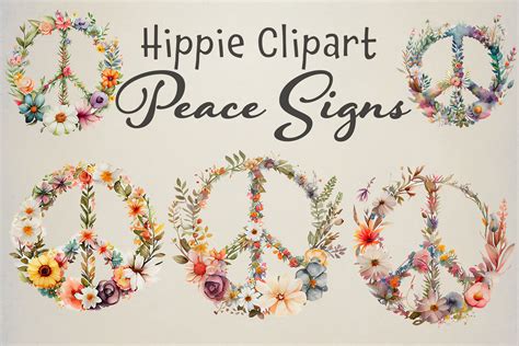 Hippie Peace Sign Flowers Wreath Clipart Graphic by Arujoe · Creative ...