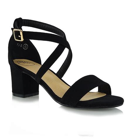 Womens Low Heels Strappy Block Heel Ankle Strap Evening Sandals - Black ...