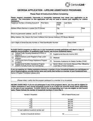 GEORGIA APPLICATION - LIFELINE ASSISTANCE ... - CenturyLink - Fill and ...