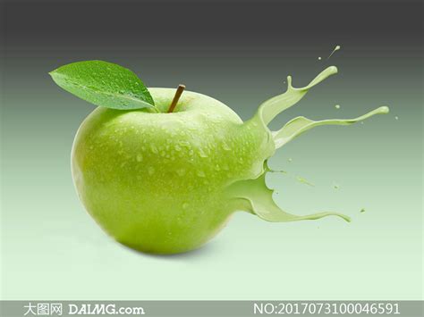 苹果被液体喷溅打散效果PS教程素材_大图网图片素材