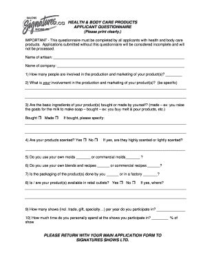 Fillable Online 2006-2007 HEALTH BODY CARE APPLICANT QUESTIONNAIRE ...