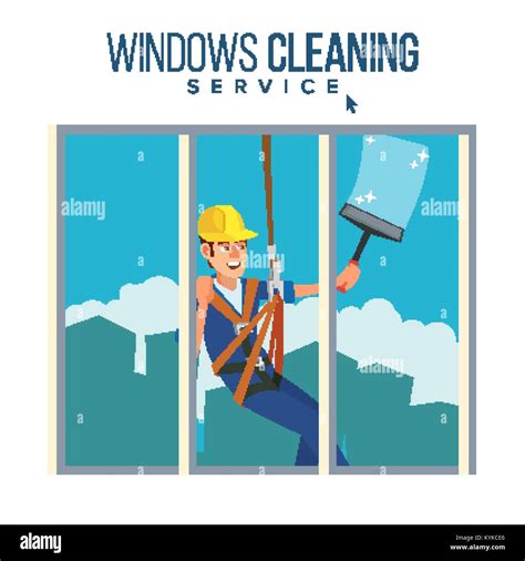 Window Washer Worker Vector. Man Cleaning Window Squeegee Spray. Window ...