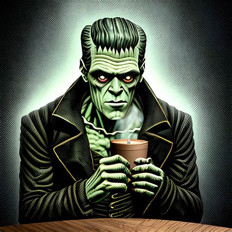 Frankenstein Monster drinking coffee - Arthub.ai