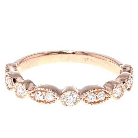 Vintage Rose Gold Marquise Diamond Wedding Band For Sale at 1stDibs ...