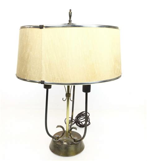 Lot - Mid Century Modern Brass Table Lamp & Cloth Shade
