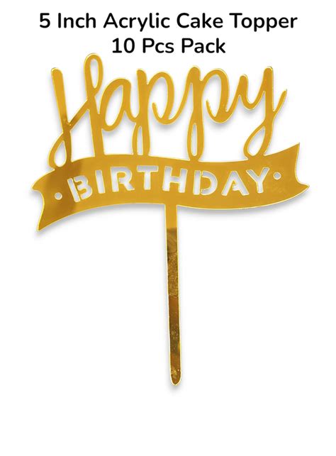 10 Pcs Pack Acrylic Happy Birthday Cake Toppers 5 Inch (SBMT-10-1020)