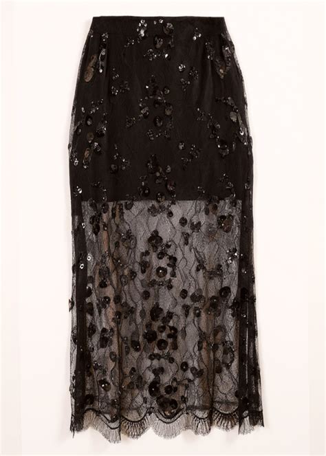 Aylin Sequin Lace Midi Skirt Black – CAMI NYC