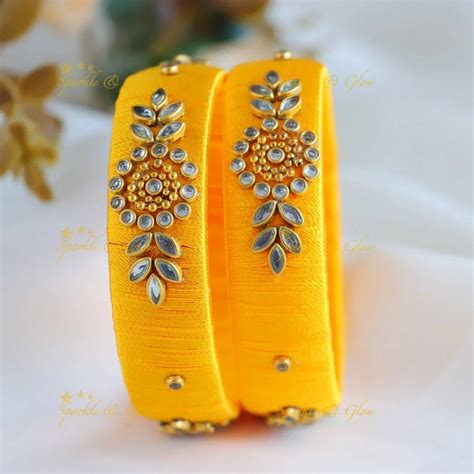 Yellow Silk Thread Bangles - Stunning Floral Pattern, One hand ...