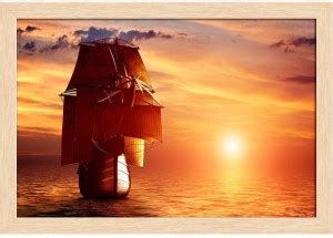 Artzfolio Ancient Pirate Ship Sailing On The Ocean At Sunset Framed ...