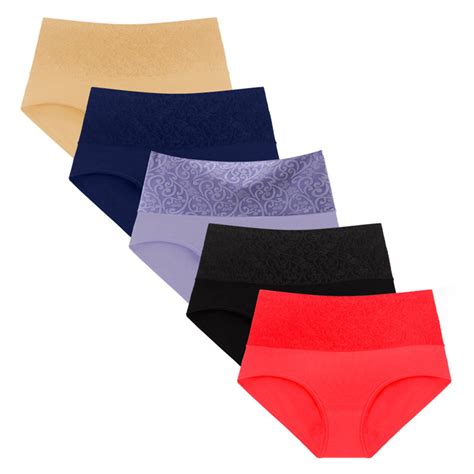 DJskiyers 5 Pack Women Cotton Panties Tummy Control Underwear Comfy ...