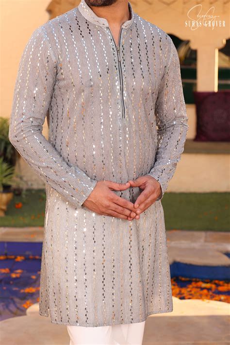GREY SEQUIN KURTA SET – Suhas Grover