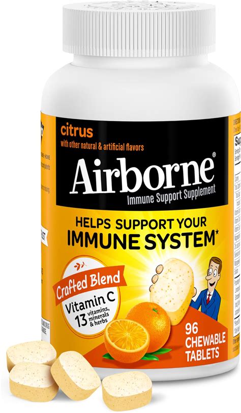 Amazon.com: Airborne 1000mg Vitamin C Chewable Tablets with Zinc ...