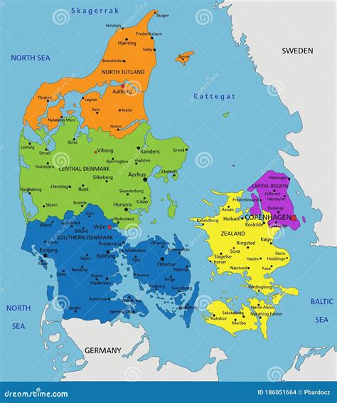 Colorful Denmark Political Map with Clearly Labeled, Separated Layers ...