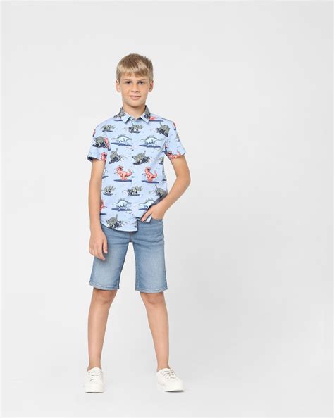 Buy Boys Blue Dinosaur Print Short Sleeves Shirt Online at Jack & Jones ...