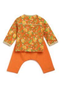 Buy Orange Cotton Mango Print Kurta Set For Boys by Tiber Taber Online ...