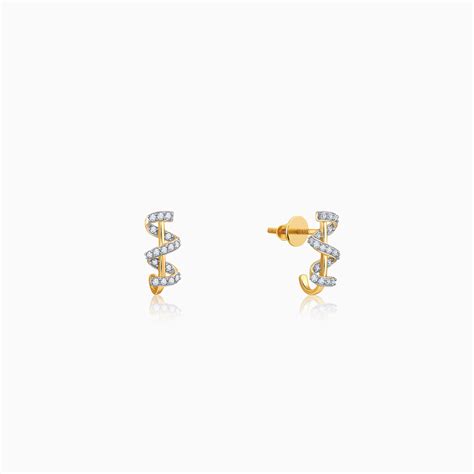 Gold Spiral Flair J Hoop Diamond Earrings | GIVA – Heer by GIVA