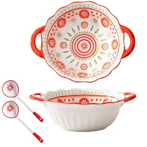 Ceramic Soup Bowls with Handles Set of 2, Complimentary Spoons, 28 oz ...