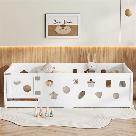 Latitude Run® Floor bed with slats and with raised safety guardrails ...