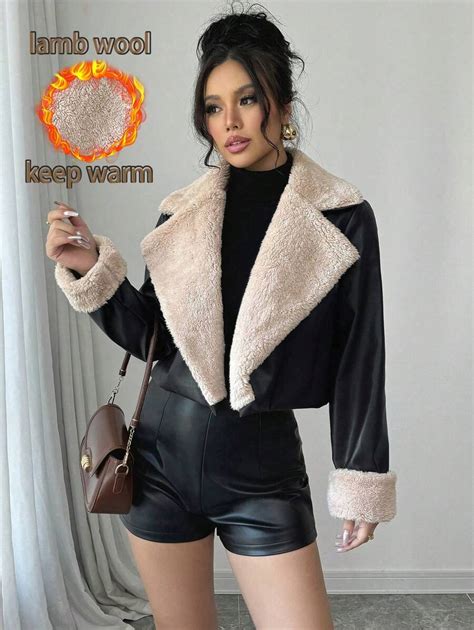 SHEIN PETITE New Winter Fluffy Collar Short Casual Jacket For Women ...