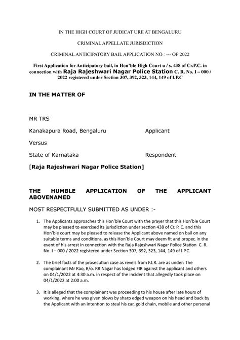 Criminal Anticipatory Bail Application - Llb 3 years - KSLU - StuDocu
