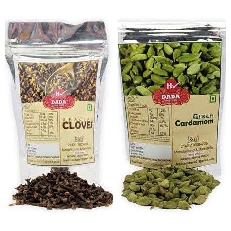 Green cardamom Big Size Elaichi & Cloves Combo Pack each packed 50gms ...