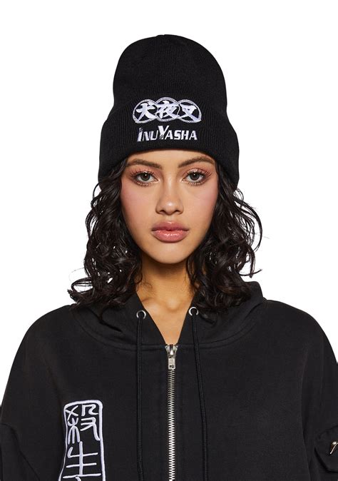 Dolls Kill x InuYasha Anime Manga Knit Ribbed Beanie - Black