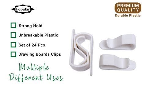 POPULAR Drawing Board Clips – Unbreakable Plastic – Set of 24 Clips ...