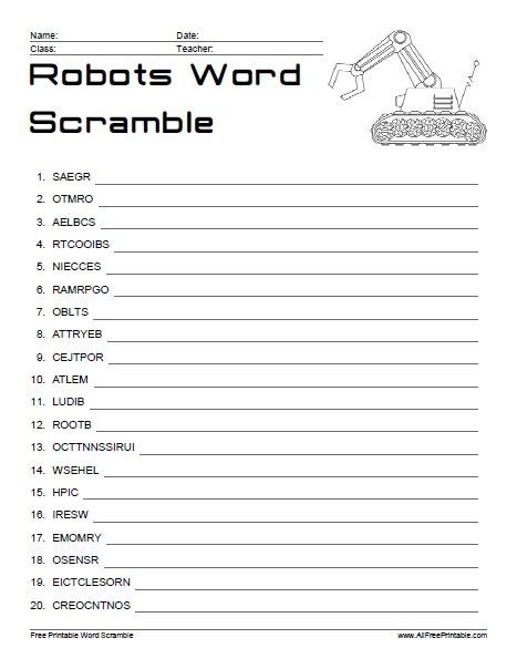 Robot Word Search Printable 的图像结果