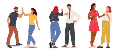 Legen Sie informelle Grüße glückliche Menschen geben High Five isoliert ...