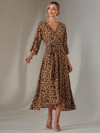 Jolie Moi Leopard Print Flare Midaxi Dress, Brown Leopard