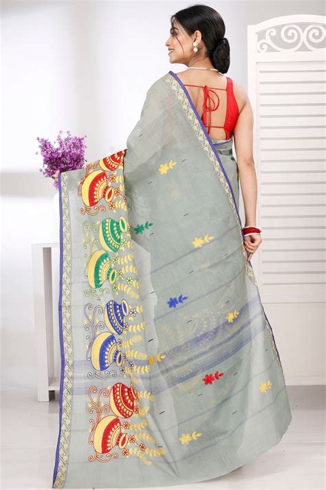 Light Grey Pure Cotton Embi Gaela Ghot Tant Embroidery (1506 )