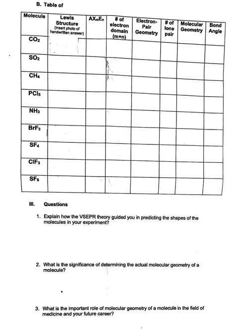 Answered: B. Table of Molecule CO₂ SO₂ CH4 PCI5… | bartleby