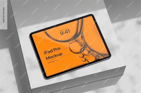 Premium PSD | Ipad pro with soft overlays mockup top view