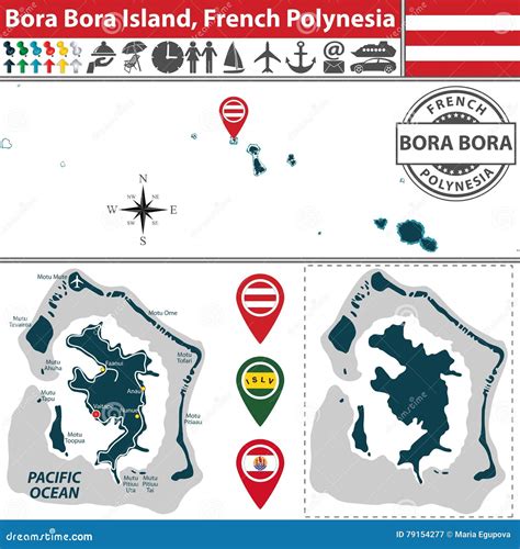Map of Bora Bora Island, French Polynesia Stock Vector - Illustration ...
