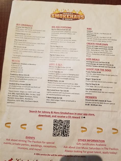 Menu at Johnny & Hons Smokehaus BBQ, Robesonia