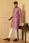 Buy Pink Silk Embroidery Encanto Zari Kurta For Men by Hilo Design ...