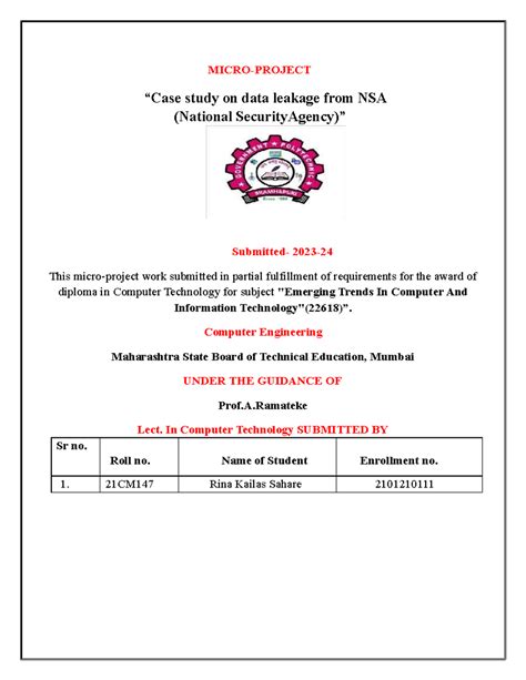 Case Study on Data Leakage from NSA (22618) - Micro-Project Report ...