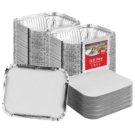 Buy Stock Your Home 1 Lb Aluminum Pans with Lids (100 Pack) - Food ...