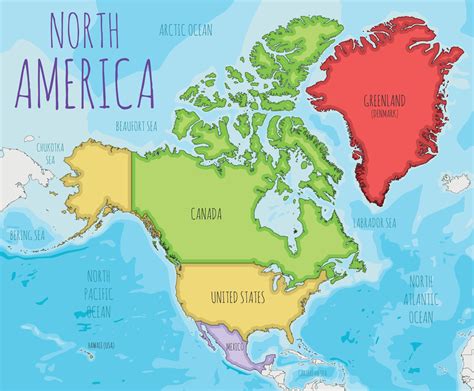 Political North America Map vector illustration with different colors for each country. Editable ...