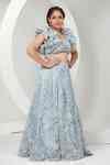 Buy Blue Organza, Net, Silk Embroidery, Sequins V-neck Lehenga With ...