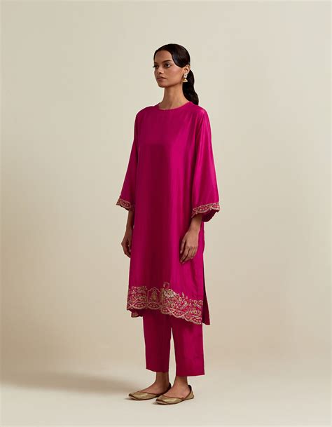 EMBROIDERED TUNIC TROUSER SET- FUSCHIA – BRIH