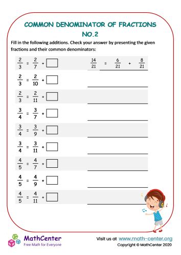 Common Denominator of Fractions - Worksheet No.2 | Worksheets | Math Center