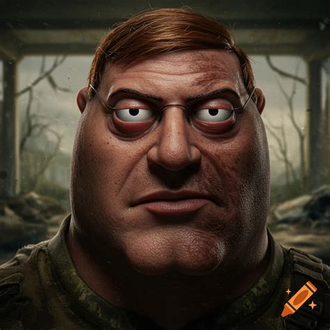 Hyperrealistic Peter Griffin in apocalyptic setting on Craiyon