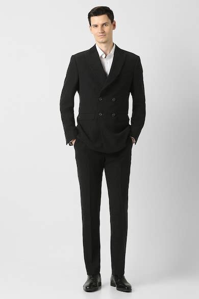 Peter England Elite Formal Suits, Men Black Solid Formal Two Piece Suit ...