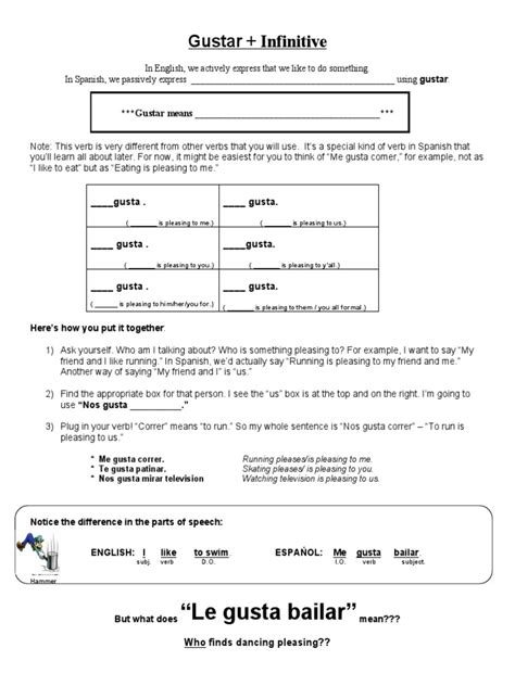 Gustar + Verbs Notes | PDF | Verb | Grammatical Conjugation