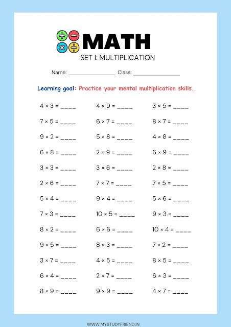 Printable Multiplication Worksheets PDF (Basic to Advanced)