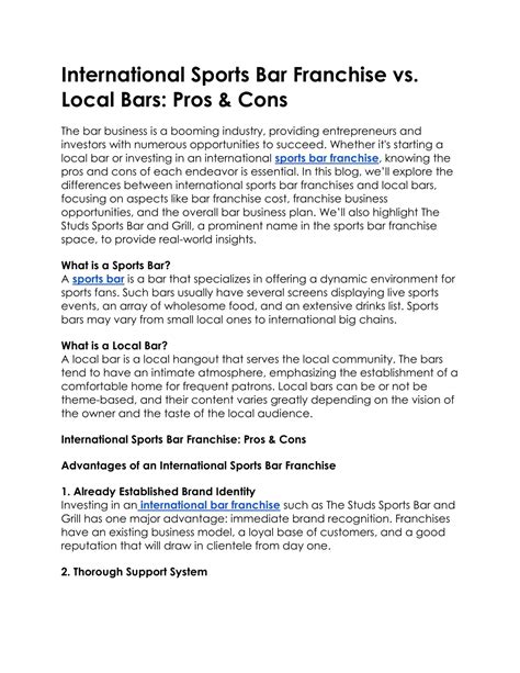 PPT - International Sports Bar Franchise vs local bars PowerPoint ...